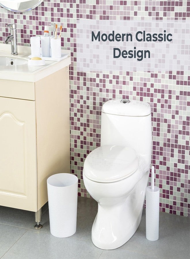 Rosewill Bathroom Accessories 8-Piece Set - Trash Can, Toilet Brush with Holder, Lotion Dispenser, Toothbrush Holder, 2 Toothbrush Cups, Soap Dish & Tray - White - Image 4