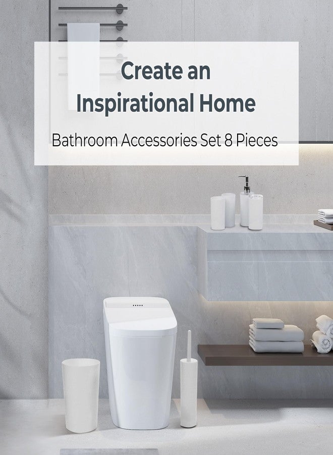 Rosewill Bathroom Accessories 8-Piece Set - Trash Can, Toilet Brush with Holder, Lotion Dispenser, Toothbrush Holder, 2 Toothbrush Cups, Soap Dish & Tray - White - Image 2