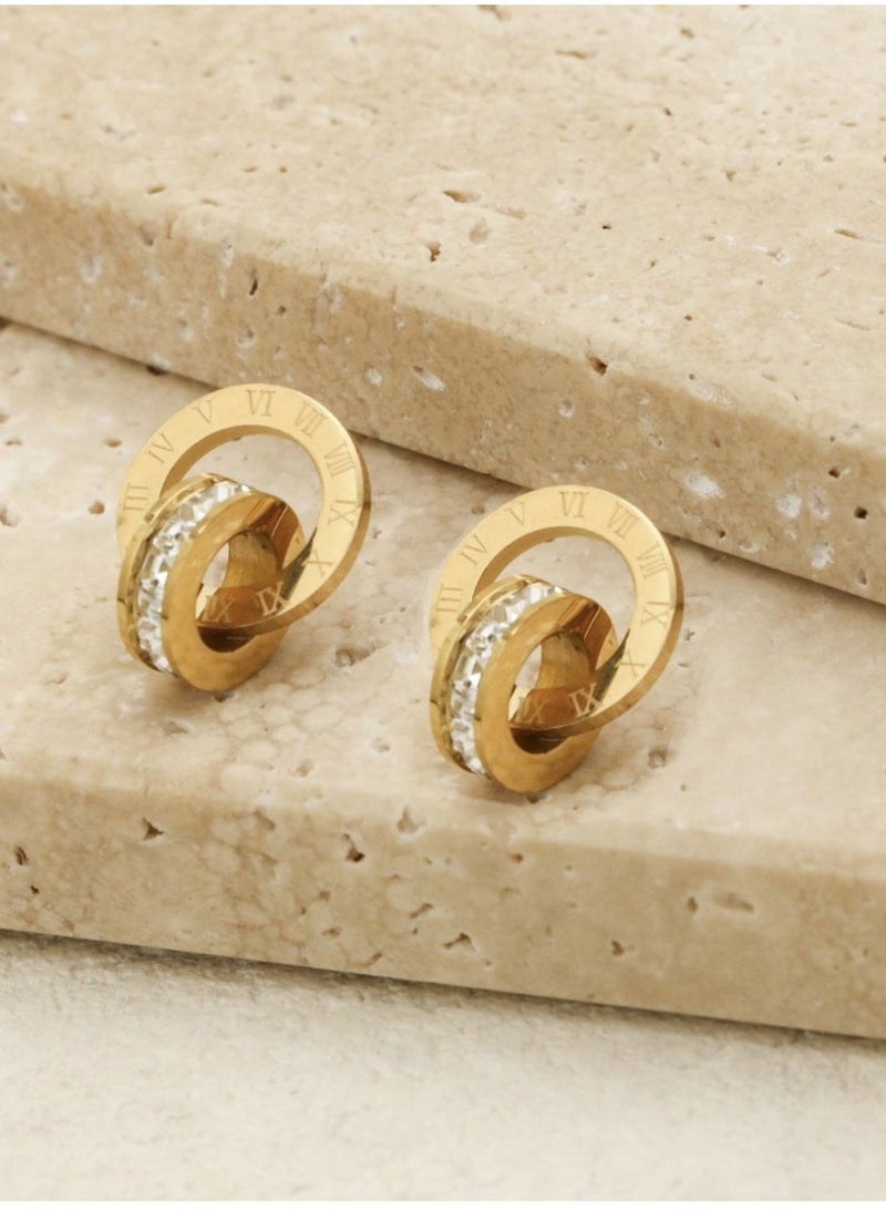 Elegant 3-Piece Jewelry Set -Ring, Earrings - Necklace)-Made  Gold-Plated Stainless Steel With Zircon Stones - Image 3