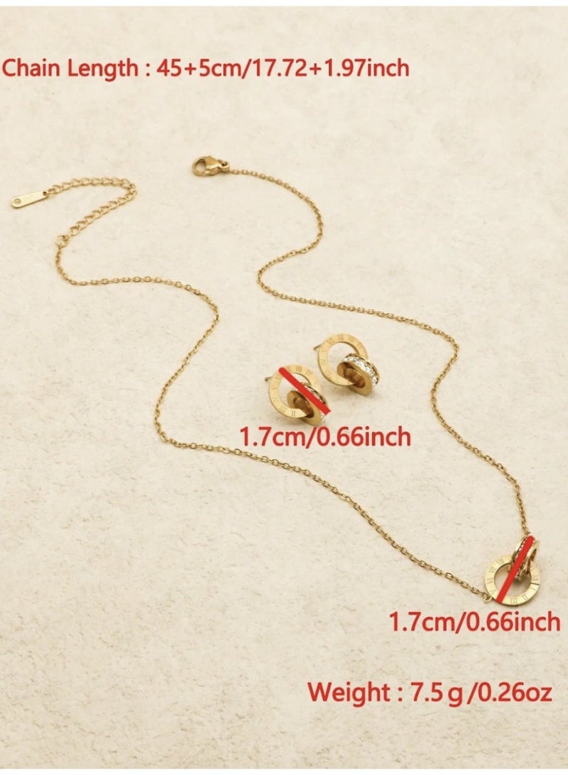 Elegant 3-Piece Jewelry Set -Ring, Earrings - Necklace)-Made  Gold-Plated Stainless Steel With Zircon Stones - Image 2