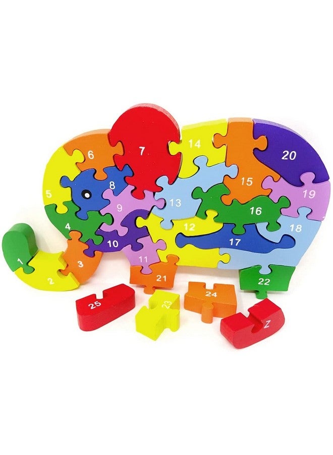 سمونيو لعبة تركيب الصور المقطوعة الخشبية المصنوعة يدويًا على شكل حيوان ثلاثي الأبعاد؛ مكعبات متعددة الألوان لتعلم الحروف الأبجدية والأرقام (لعبة تركيب الصور المقطوعة الخشبية، فيل) - Image 5