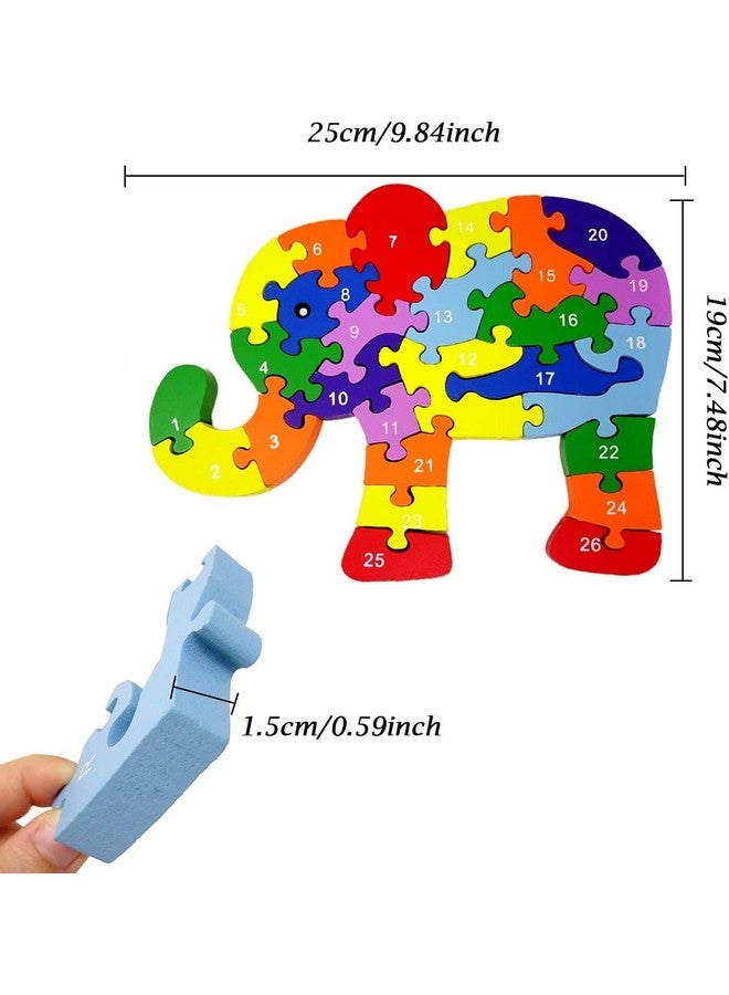 سمونيو لعبة تركيب الصور المقطوعة الخشبية المصنوعة يدويًا على شكل حيوان ثلاثي الأبعاد؛ مكعبات متعددة الألوان لتعلم الحروف الأبجدية والأرقام (لعبة تركيب الصور المقطوعة الخشبية، فيل) - Image 3
