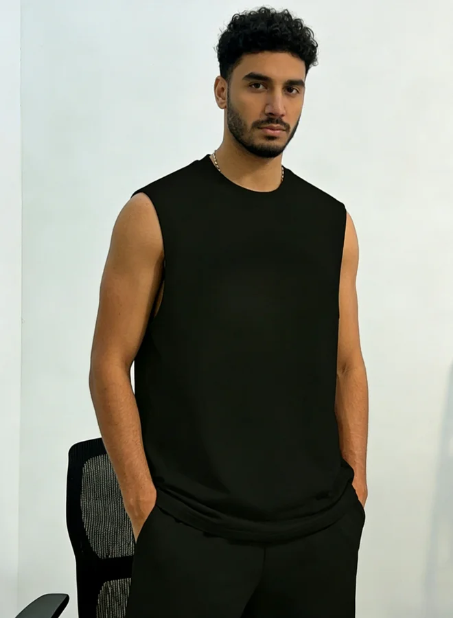 Take Two Men Black Graphic Print Round Neck Tank and Shorts Co-Ords