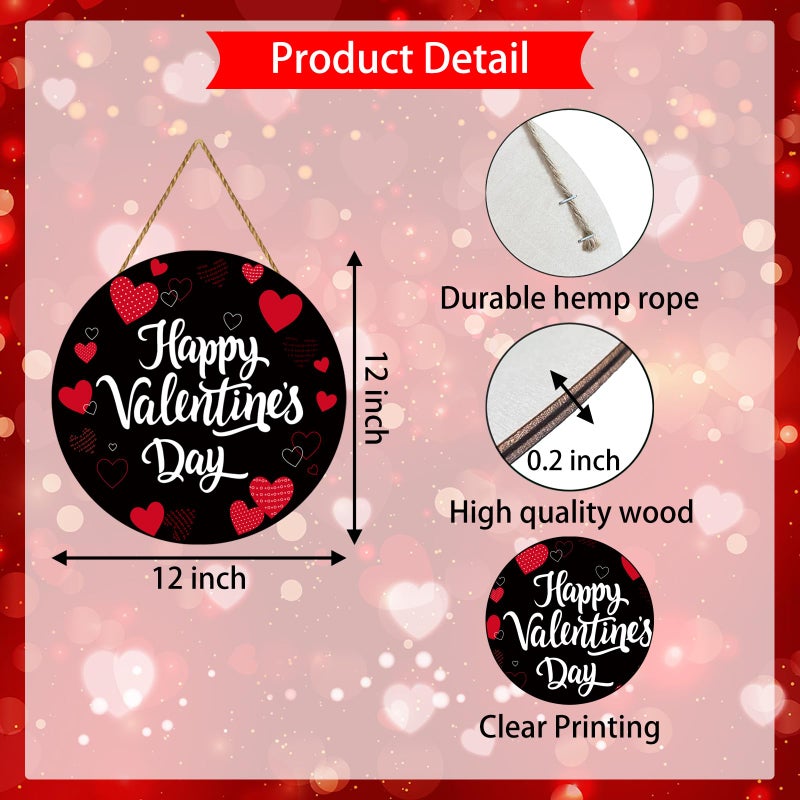 YUNKKIN Valentines Day Door Decorations Heart Decor Happy Valentines Day Sign Heart Wall Decorations Wooden Wreaths for Front Door Hanger Hanging Sign for Porch Wall Indoor Home Decor - Image 2