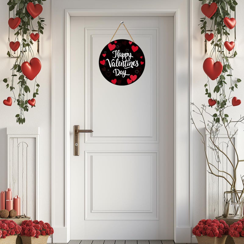 YUNKKIN Valentines Day Door Decorations Heart Decor Happy Valentines Day Sign Heart Wall Decorations Wooden Wreaths for Front Door Hanger Hanging Sign for Porch Wall Indoor Home Decor - Image 3