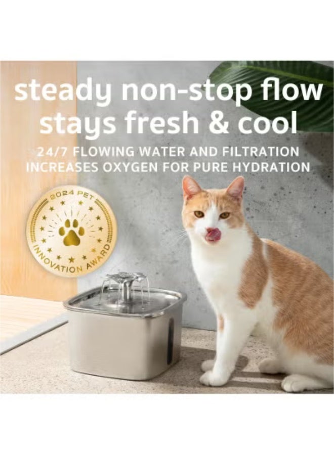عربست نافورة مياه للقطط من الفولاذ المقاوم للصدأ، حائزة على جائزة الابتكار، موزع مياه أوتوماتيكي للحيوانات الأليفة سعة 95 أونصة/2.8 لتر مع فلاتر بديلة وسجادة سيليكون للقطط والكلاب والحيوانات الأليفة المتعددة (فضي) - Image 4