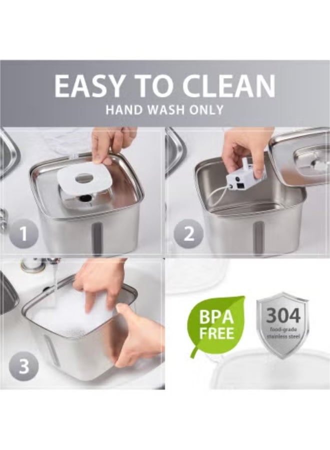 عربست نافورة مياه للقطط من الفولاذ المقاوم للصدأ، حائزة على جائزة الابتكار، موزع مياه أوتوماتيكي للحيوانات الأليفة سعة 95 أونصة/2.8 لتر مع فلاتر بديلة وسجادة سيليكون للقطط والكلاب والحيوانات الأليفة المتعددة (فضي) - Image 5