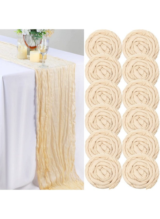 Foaincore 12 Pcs Cheesecloth Table Runner Bulk 13Ft Boho Gauze Table Runner Rustic 157 Inch Cheese Cloth Long Romantic Table Runner for Wedding Bridal Shower Cake Table Arbor Decor(Cream White) - Image 1