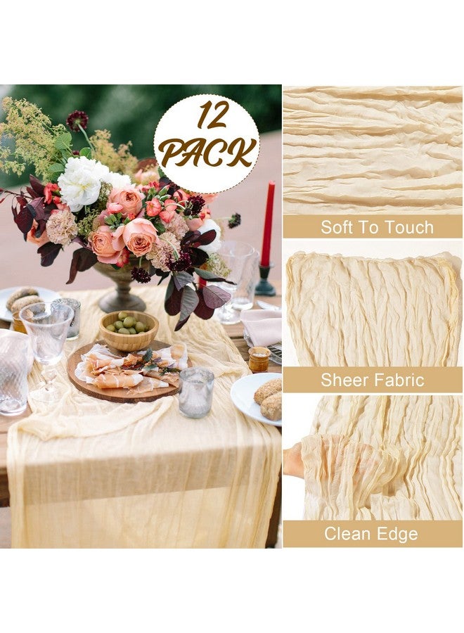 Foaincore 12 Pcs Cheesecloth Table Runner Bulk 13Ft Boho Gauze Table Runner Rustic 157 Inch Cheese Cloth Long Romantic Table Runner for Wedding Bridal Shower Cake Table Arbor Decor(Cream White) - Image 3