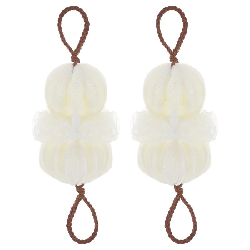 2Pcs Large Beige Bath Sponges Exfoliating Shower Balls Body Scrubbers Gentle Skin Cleansing Spa Bathing - Image 2