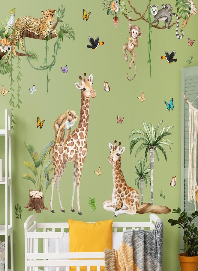 LiveGallery Jungle Safari Watercolor Wall Stickers - Large Removable Animal Wall Decals (Leopard, Giraffe, Monkey, Koala) with Tropical Plants Vines & Butterflies DIY Nursery Decor for Kids Bedroom, Classroom - Image 5