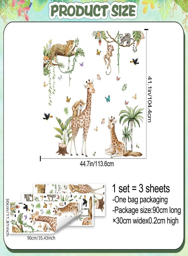 LiveGallery Jungle Safari Watercolor Wall Stickers - Large Removable Animal Wall Decals (Leopard, Giraffe, Monkey, Koala) with Tropical Plants Vines & Butterflies DIY Nursery Decor for Kids Bedroom, Classroom - Image 2
