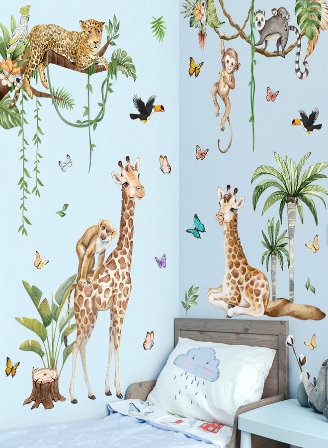 LiveGallery Jungle Safari Watercolor Wall Stickers - Large Removable Animal Wall Decals (Leopard, Giraffe, Monkey, Koala) with Tropical Plants Vines & Butterflies DIY Nursery Decor for Kids Bedroom, Classroom - Image 4
