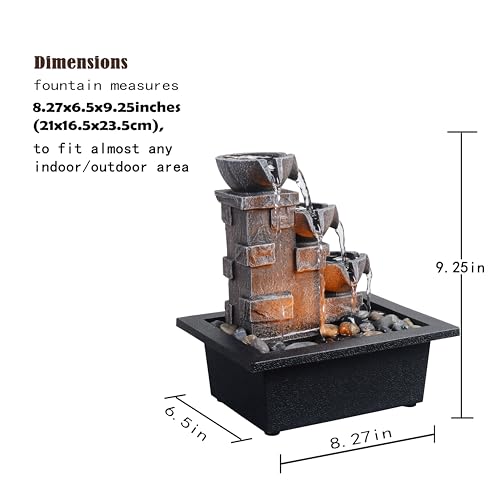 GOSSI Home Décor Imitation 3-Tier Stone Wall Tabletop Fountain Many Natural River Rock Office Relaxing Desktop Zen Waterfall Meditation Tabletop Fountain LED Lights Fountain Christmas Decorations - Image 5