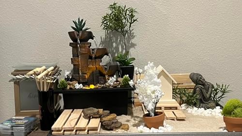 GOSSI Home Décor Imitation 3-Tier Stone Wall Tabletop Fountain Many Natural River Rock Office Relaxing Desktop Zen Waterfall Meditation Tabletop Fountain LED Lights Fountain Christmas Decorations - Image 4