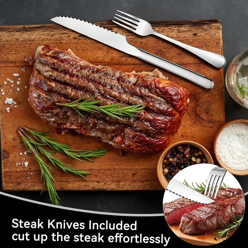 JUNLIN 49-Piece Stainless Steel Silverware Set with Cutlery Organizer, Service for 8 with Steak Knives and Kitchen Utensils (49PCS Silverware with Tray) - Image 5