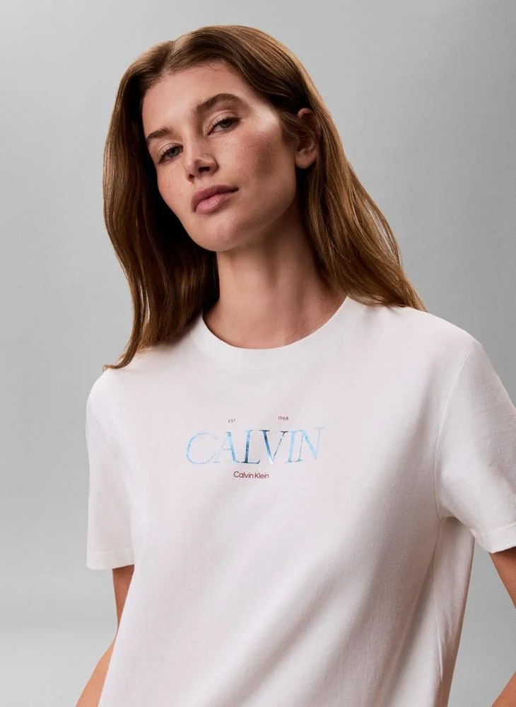 Calvin Klein Jeans  Metallic Logo Crew Neck T-Shirt for Women | Best Price UAE