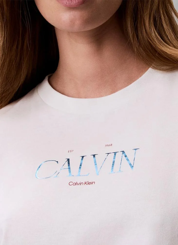 Calvin Klein Jeans  Metallic Logo Crew Neck T-Shirt for Women | Best Price UAE