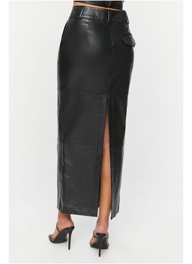 FOREVER 21 Faux Leather Slit Midi Skirt  - Image 2