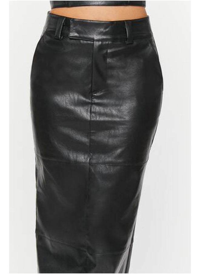 FOREVER 21 Faux Leather Slit Midi Skirt  - Image 4