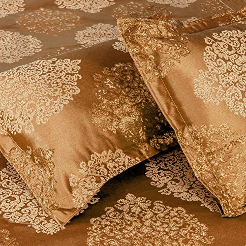 Victor 300 TC Poly Cotton Styria Satin Bedcover for Double Bed/Luxury Damask Geometrical Extra Soft Bed Spread, Exclusive for Wedding (Bed Cover - 90"" X 100"", 2 Pillow Covers - 18"" X 27""), Mustard - Image 4