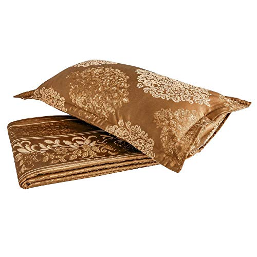 Victor 300 TC Poly Cotton Styria Satin Bedcover for Double Bed/Luxury Damask Geometrical Extra Soft Bed Spread, Exclusive for Wedding (Bed Cover - 90"" X 100"", 2 Pillow Covers - 18"" X 27""), Mustard - Image 5