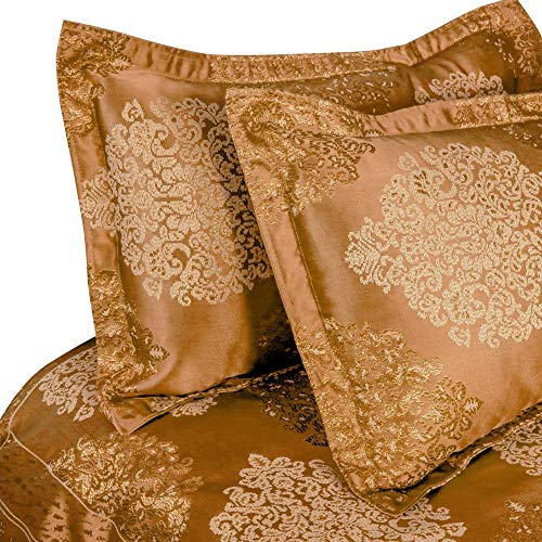 Victor 300 TC Poly Cotton Styria Satin Bedcover for Double Bed/Luxury Damask Geometrical Extra Soft Bed Spread, Exclusive for Wedding (Bed Cover - 90"" X 100"", 2 Pillow Covers - 18"" X 27""), Mustard - Image 3