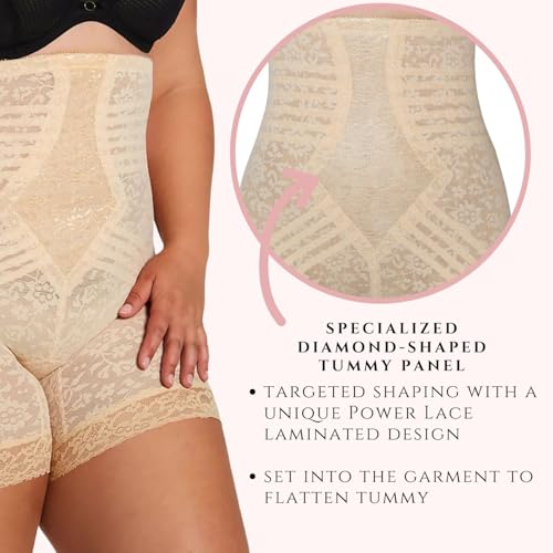 Rago High Waist Lace Leg Shaper | XS–8X | Extra Firm Control | Made in USA | No Roll | Split Crotch | Style 6207 | Beige XL/32 - Image 4