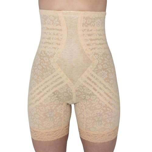 Rago High Waist Lace Leg Shaper | XS–8X | Extra Firm Control | Made in USA | No Roll | Split Crotch | Style 6207 | Beige XL/32 - Image 1