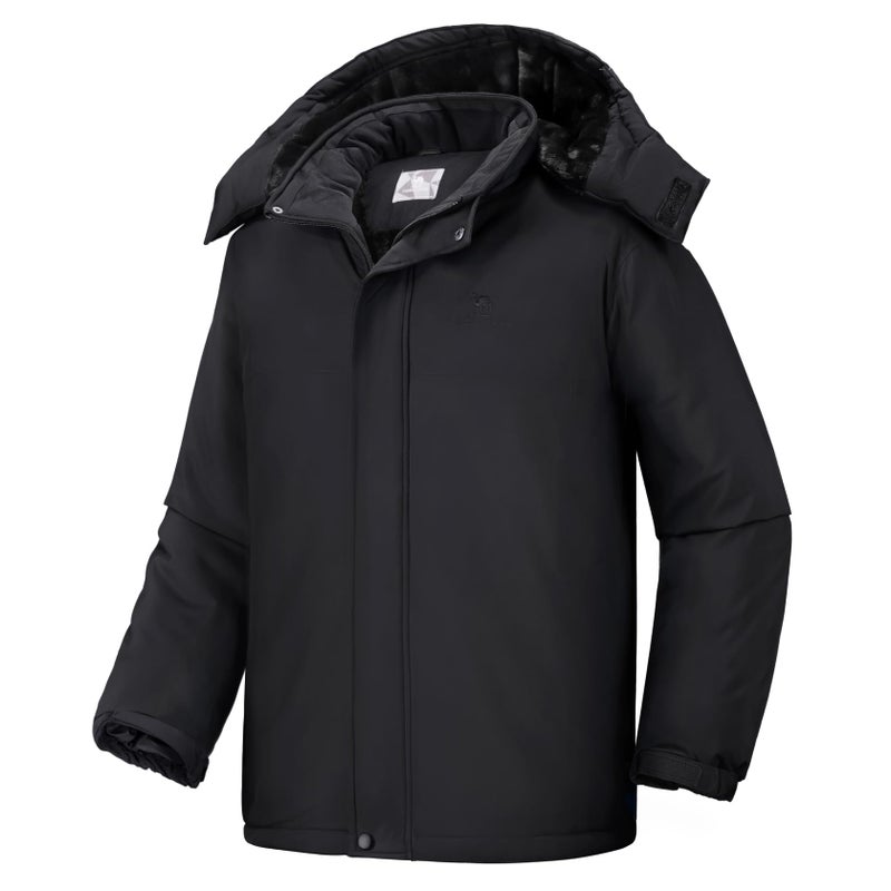 CAMEL CROWN Men's Mountain Ski Snow Jacket Waterproof Winter Coat Snowboarding Windbreaker Windproof Warm Hooded Snow Coat Black XXXL - Image 1