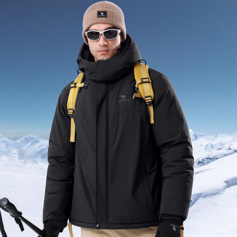 CAMEL CROWN Men's Mountain Ski Snow Jacket Waterproof Winter Coat Snowboarding Windbreaker Windproof Warm Hooded Snow Coat Black XXXL - Image 2