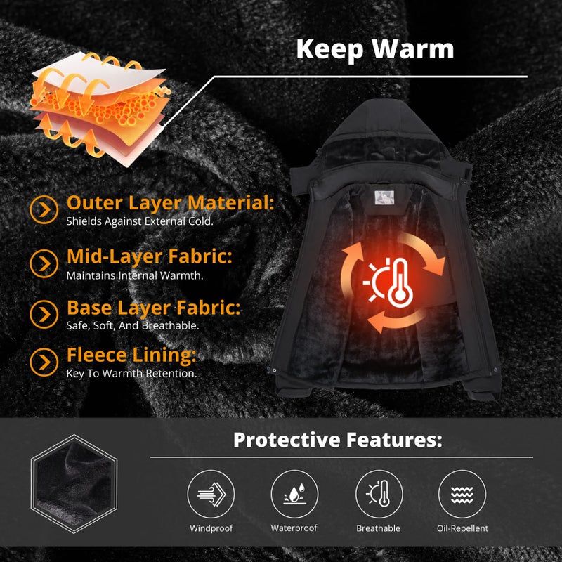CAMEL CROWN Men's Mountain Ski Snow Jacket Waterproof Winter Coat Snowboarding Windbreaker Windproof Warm Hooded Snow Coat Black XXXL - Image 5