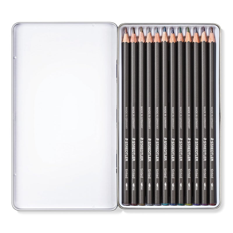 Staedtler Water-Soluble Tinted Graphite Pencils, Watercolor Artist Set, Pre-sharpened, 12 Colors in Metal Tin, 14610T M12 - Image 2