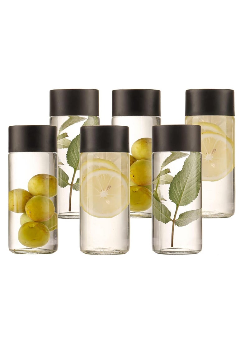 FUFU - 6Pack 8oz glass Juice Bottles Reusable Water Bottles to work great as Sensory Bottles and Smoothie Bottles with Black Lids Great for Sensory Crafts and Calming Bottles - Image 1