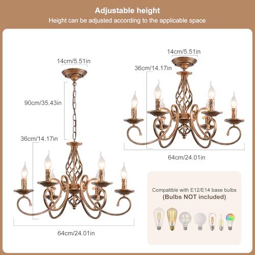 Ganeed Rustic 6-Light Chandeliers,French Country Vintage Chandelier,Metal in Antique Bronze Pendant Chandelier,Pendant Light Fixture for Island Kitchen Farmhouse Dining Room Living Room - Image 3