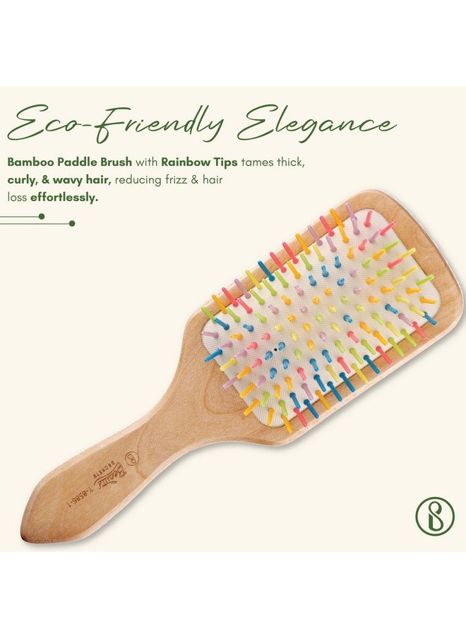 Beaute Secrets - Wooden Paddle Hair Brush Bamboo Hair Brush With Plastic Rainbow Tips Large Natural Ecofriendly Comb For Women Hair Brush For Men Ideal For Thick Curly Wavy Long Hair Reduce Loss Frizzfree Hair - Image 1