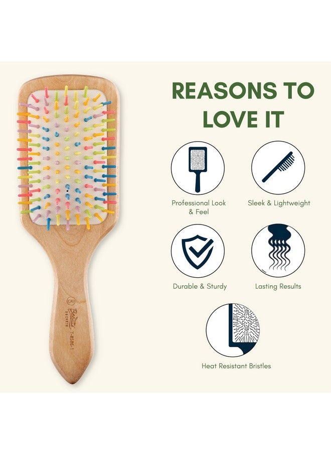 Beaute Secrets - Wooden Paddle Hair Brush Bamboo Hair Brush With Plastic Rainbow Tips Large Natural Ecofriendly Comb For Women Hair Brush For Men Ideal For Thick Curly Wavy Long Hair Reduce Loss Frizzfree Hair - Image 1