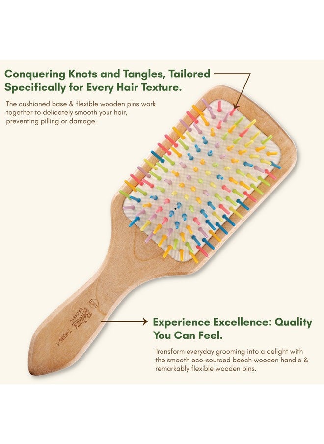 Beaute Secrets - Wooden Paddle Hair Brush Bamboo Hair Brush With Plastic Rainbow Tips Large Natural Ecofriendly Comb For Women Hair Brush For Men Ideal For Thick Curly Wavy Long Hair Reduce Loss Frizzfree Hair - Image 1