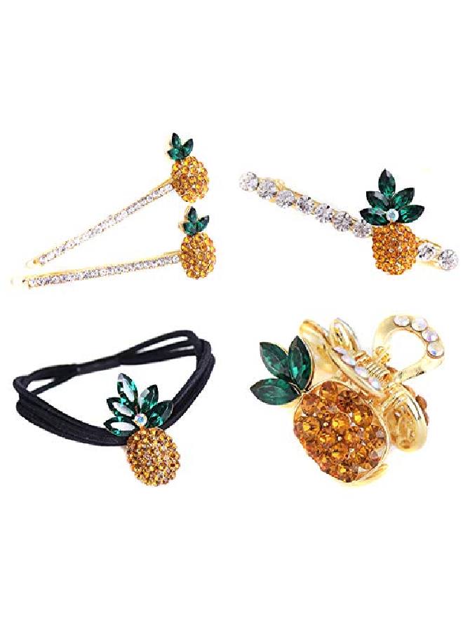 Suoirblss Set Of 5 Fashion Rhinestone Hair Claw Creative Pineapple Bobby Pin Headwear Hair Barrettes Clamps Hair Rope Accessories Hair Clips For Women - Image 2