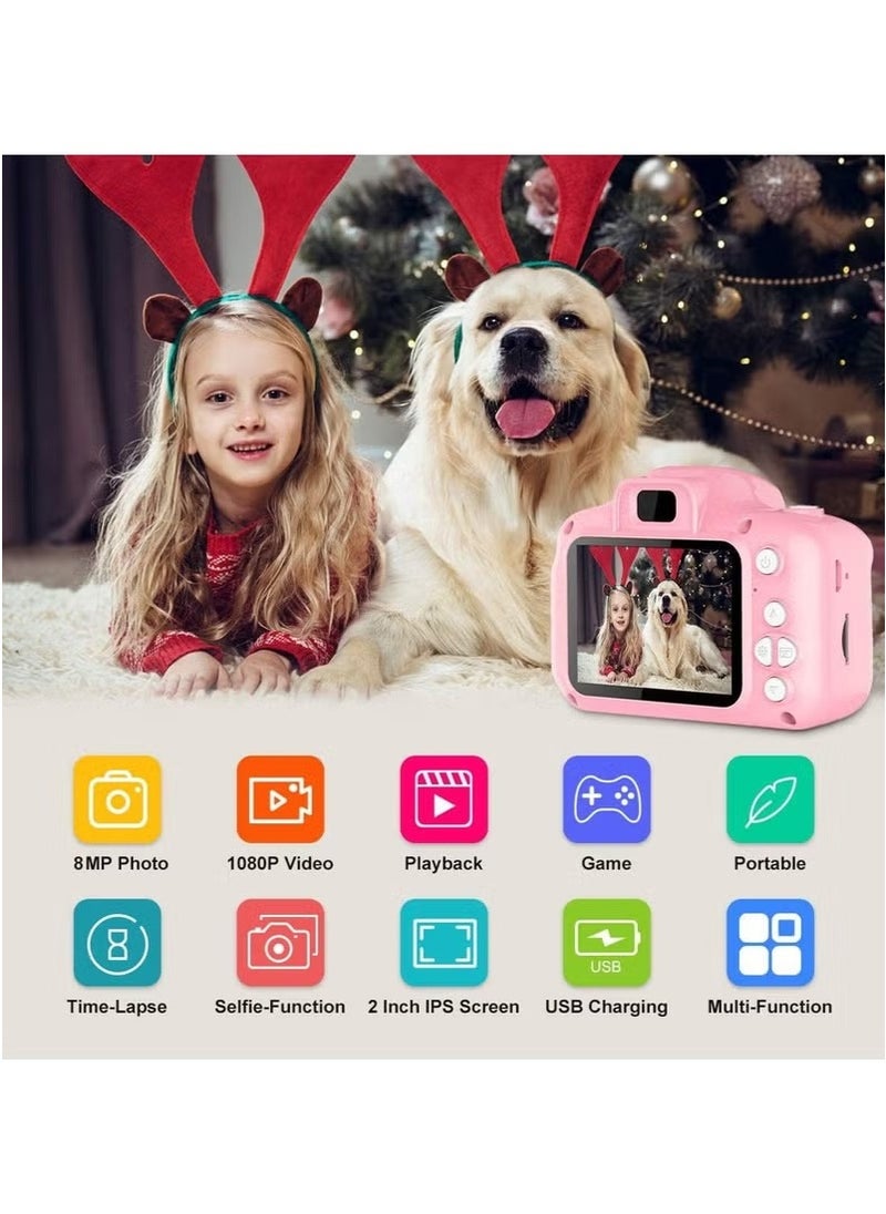 Kid Cameras, Point and Shoot Digital Cameras with 32GB Memory Card, Kids Camera Gifts for 3-8 Year Old Boys Girls, Mini Rechargeable Child Digital Camera with Card Readers, Shockproof Video Camcorder, 8MP HD Video 2 Inch Screenfor Outdoor Play