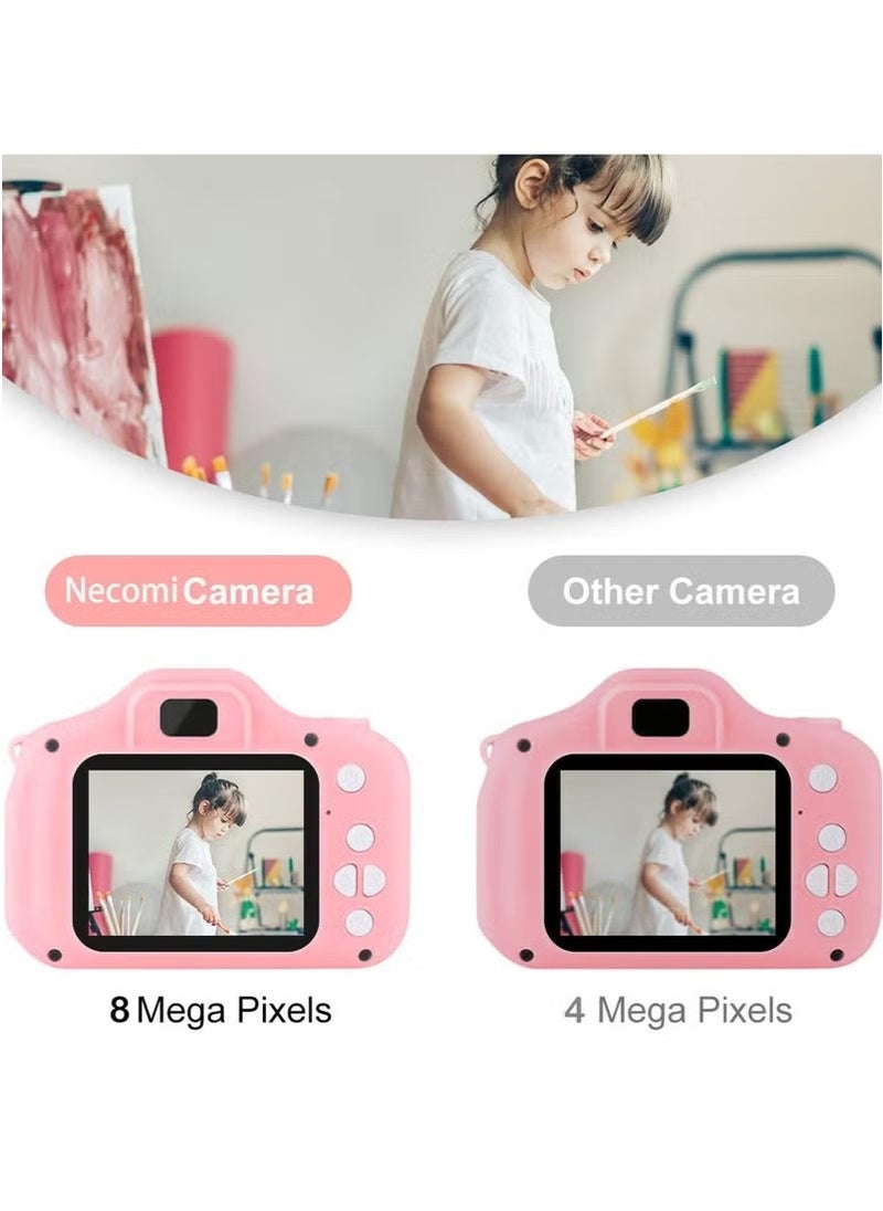Kid Cameras, Point and Shoot Digital Cameras with 32GB Memory Card, Kids Camera Gifts for 3-8 Year Old Boys Girls, Mini Rechargeable Child Digital Camera with Card Readers, Shockproof Video Camcorder, 8MP HD Video 2 Inch Screenfor Outdoor Play