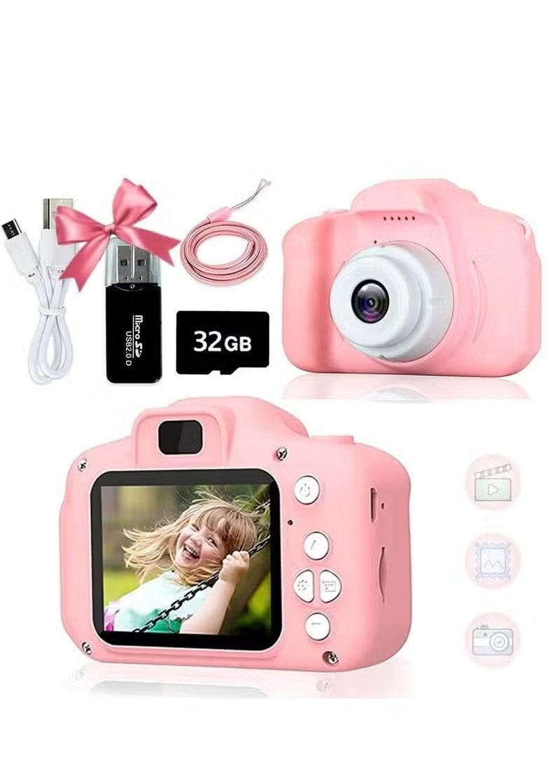 Kid Cameras, Point and Shoot Digital Cameras with 32GB Memory Card, Kids Camera Gifts for 3-8 Year Old Boys Girls, Mini Rechargeable Child Digital Camera with Card Readers, Shockproof Video Camcorder, 8MP HD Video 2 Inch Screenfor Outdoor Play