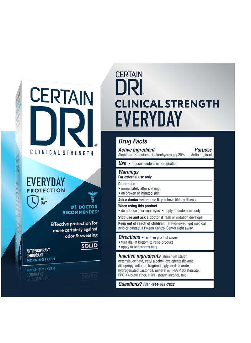 CERTAIN DRI Certain Dri Everyday Strength Clinical Solid Antiperspirant, Hyperhidrosis Treatment for Men & Women, Long-Lasting 72hr Protection, Effective Sweat Control, Travel Friendly, Fresh Scent, 2.6oz  - Image 4