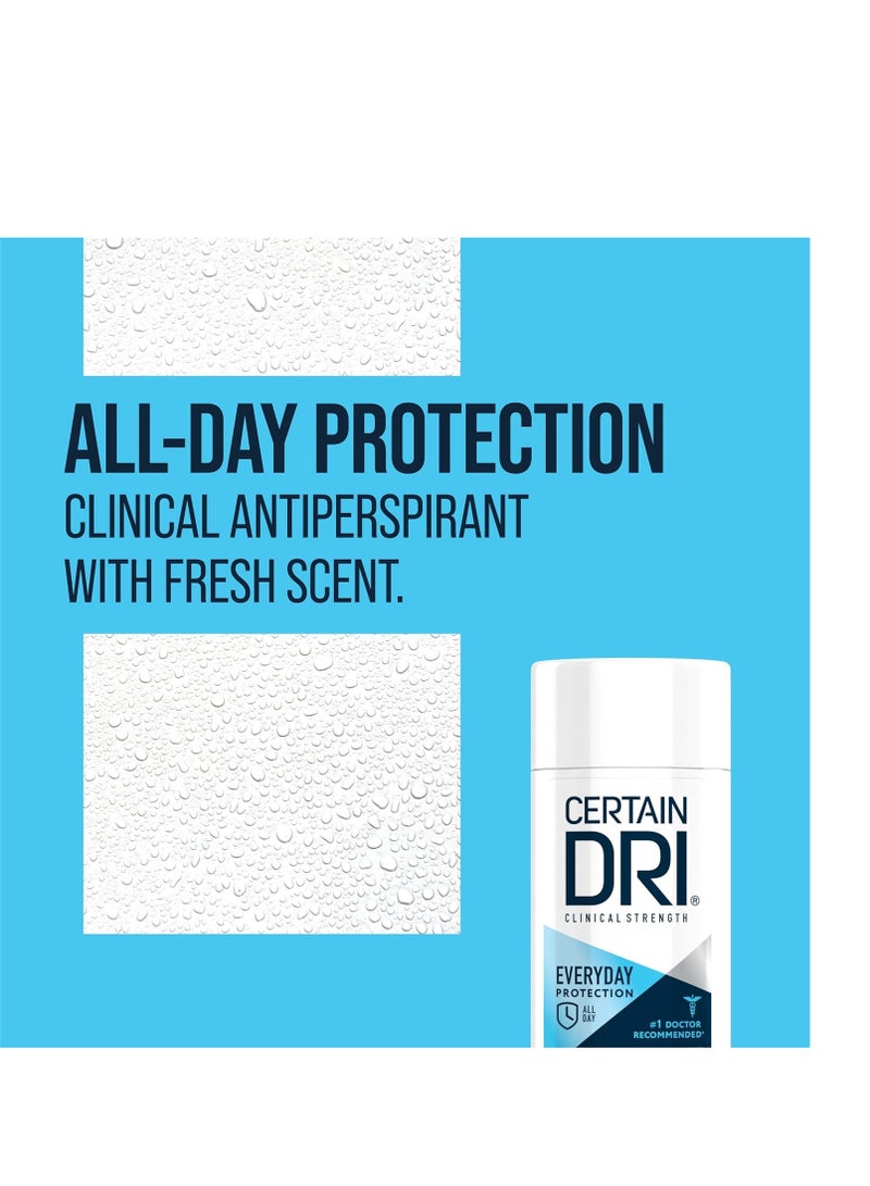 Certain Dri Everyday Strength Clinical Solid Antiperspirant, Hyperhidrosis Treatment for Men & Women, Long-Lasting 72hr Protection, Effective Sweat Control, Travel Friendly, Fresh Scent, 2.6oz