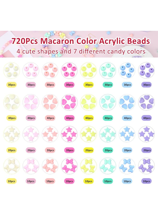800Pcs Colorful Pastel Beads Heart Beads Star Beads Candy Color Round Beads Kit, Assorted Cute Shape Bow Bulk Beads for Bracelets Jewelry Making DIY Crafts Necklace - Image 3