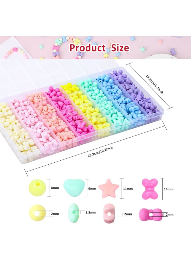 800Pcs Colorful Pastel Beads Heart Beads Star Beads Candy Color Round Beads Kit, Assorted Cute Shape Bow Bulk Beads for Bracelets Jewelry Making DIY Crafts Necklace - Image 2