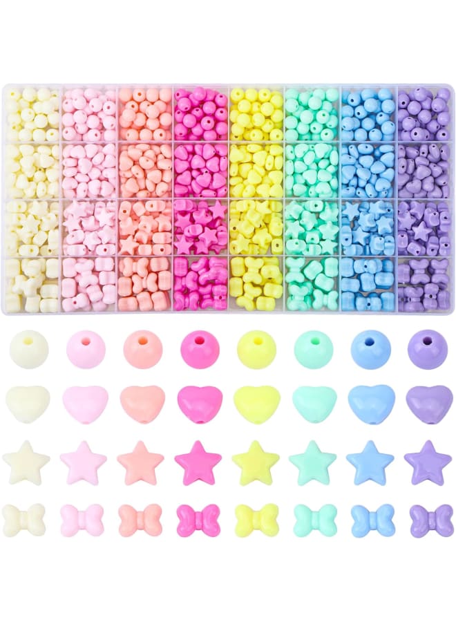 800Pcs Colorful Pastel Beads Heart Beads Star Beads Candy Color Round Beads Kit, Assorted Cute Shape Bow Bulk Beads for Bracelets Jewelry Making DIY Crafts Necklace - Image 1