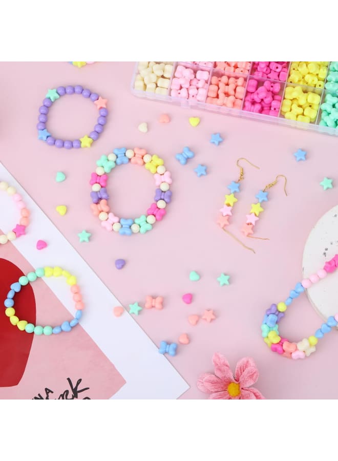 800Pcs Colorful Pastel Beads Heart Beads Star Beads Candy Color Round Beads Kit, Assorted Cute Shape Bow Bulk Beads for Bracelets Jewelry Making DIY Crafts Necklace - Image 4