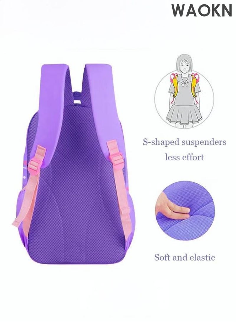 دبليو أيه أو كي أن مجموعة مكونة من 3 قطع: حقيبة ظهر مدرسية وحقيبة كتف ومقلمة بتصميم لطيف مطبوع عليه قلوب وعقدة فيونكة، مع قلادة دمية، مناسبة للأطفال والفتيات، مسامية ومقاومة للماء والتآكل، مناسبة للجنسين، لون أرجواني. - Image 5