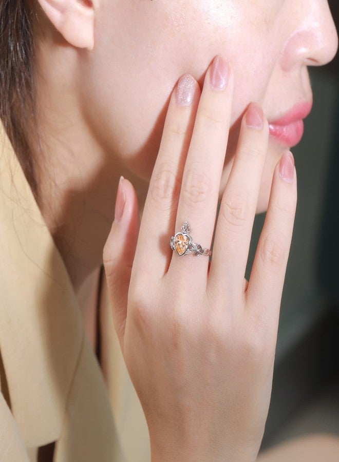 Qings Claddagh November Citrine Birthstone Rings - 925 Sterling Silver Adjustable Heart Gemstone Ring Traditional Irish Wedding Band Promise Eternity Bands Jewelry for Women (With Gift Box) - Image 2